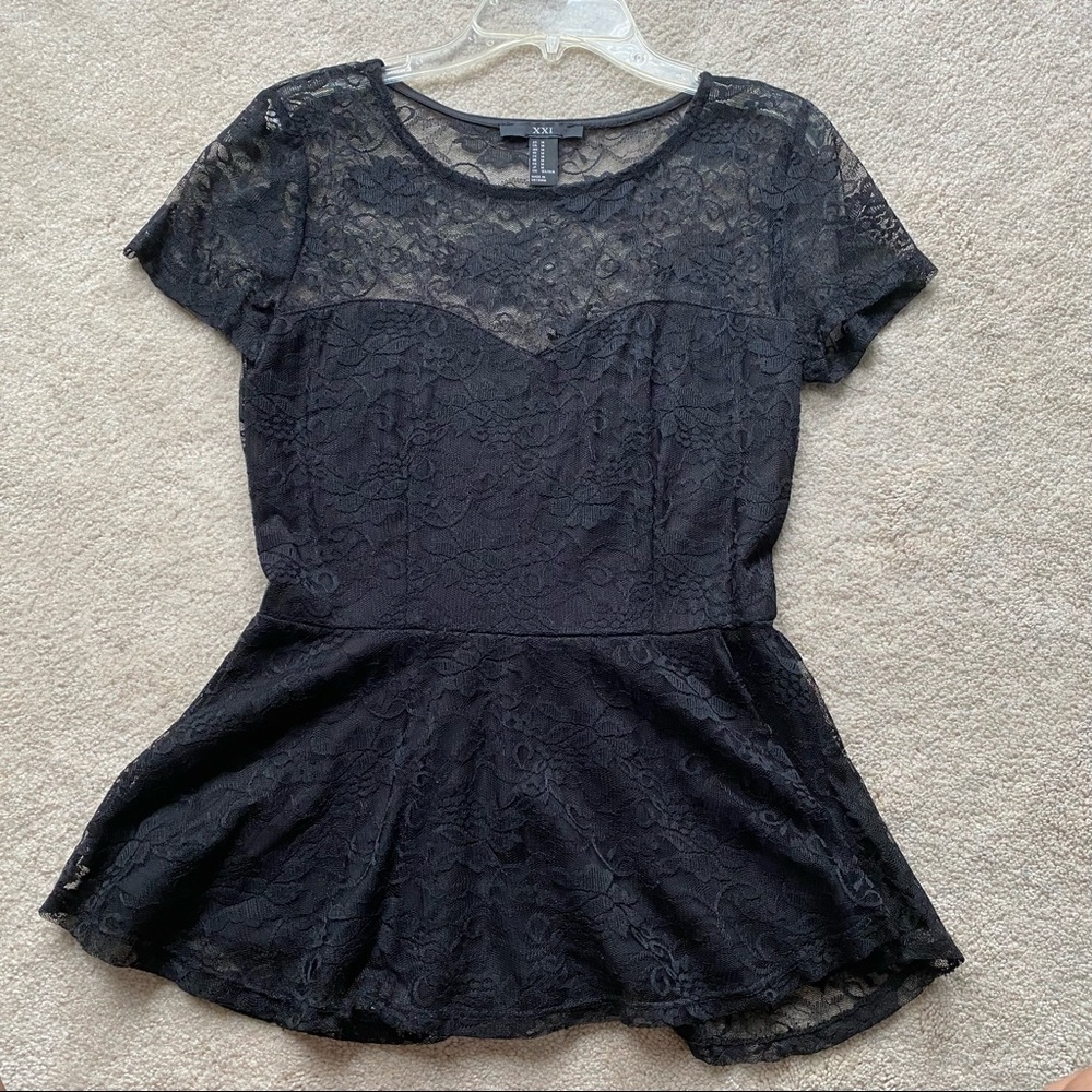 Black peplum lace top